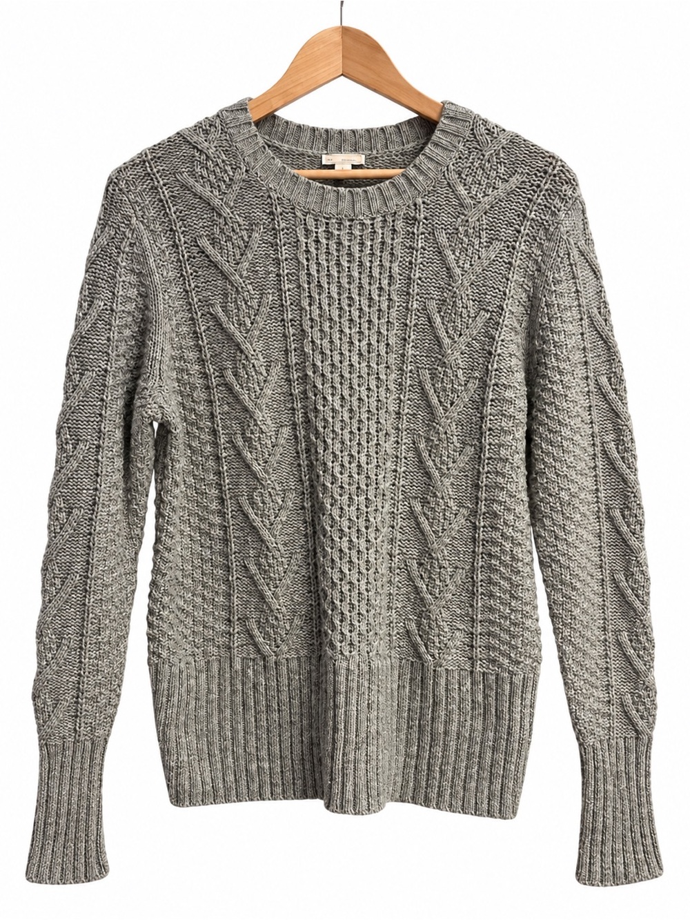 Y2K-Style GAP 2014 Wool Blend Chevron Cable Knit Sweater Heather Gray S
